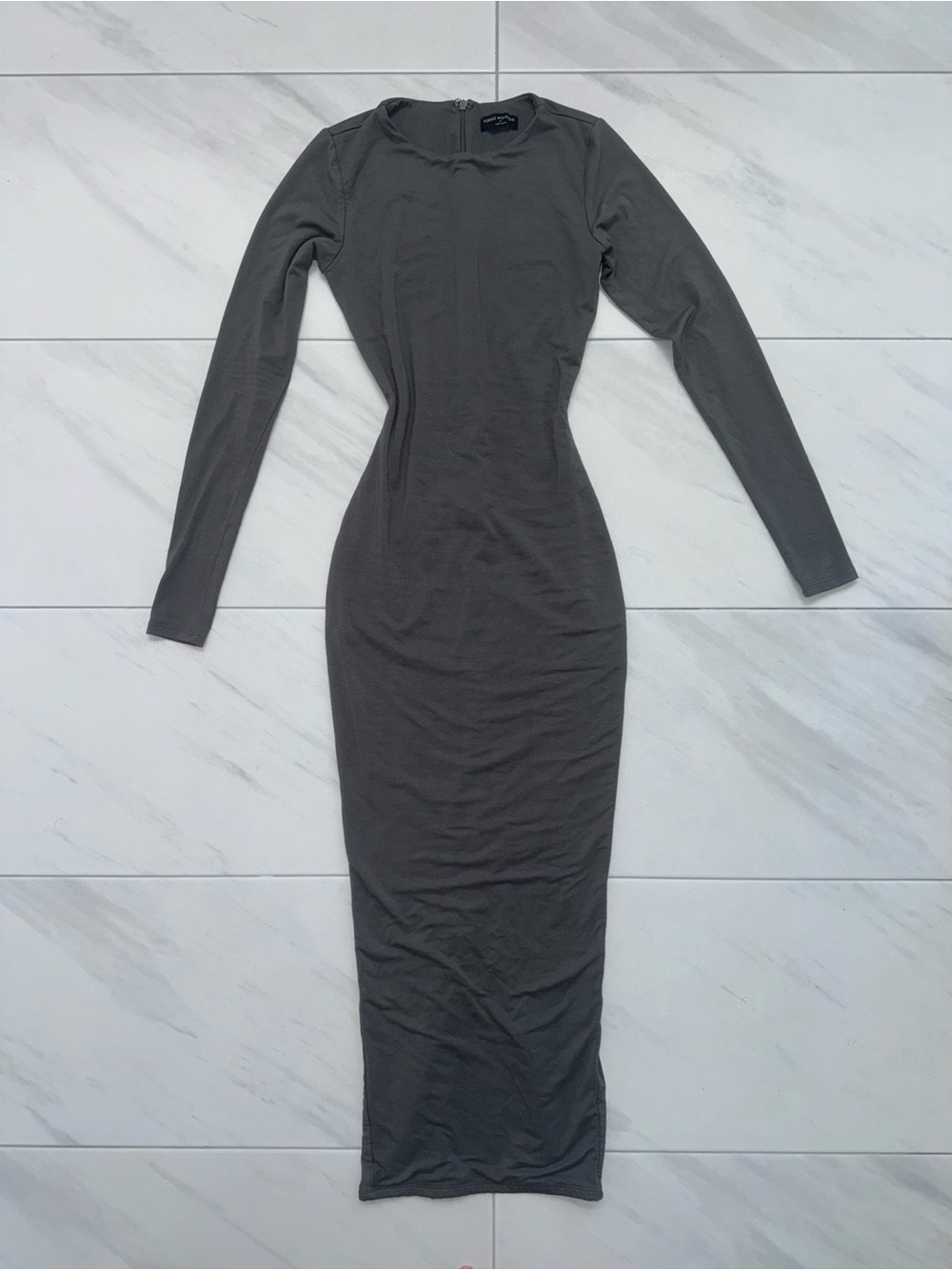 naked wardrobe Long Sleeve Bodycon Maxi Dress - Charcoal
